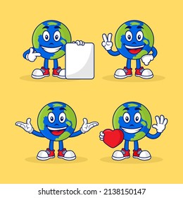 Set earth mascot vector cartoon design illustration collection