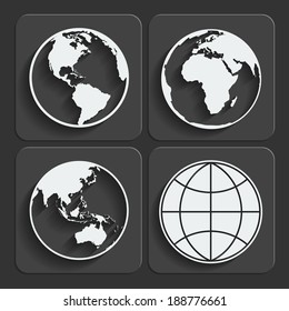 Set of earth planet globe web and mobile icons in flat design with long shadow. Vector.