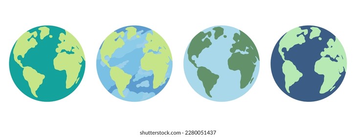 Set of Earth planet icons. Vector illustration of flat planet Earth for web design, banner, infographic.