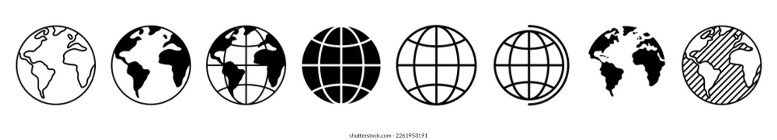 Set of Earth Planet line shapes, thin line design vector illustration