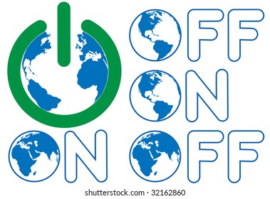 Set of Earth Power OFF ON Symbols with Eastern Western Hemisphere versions.