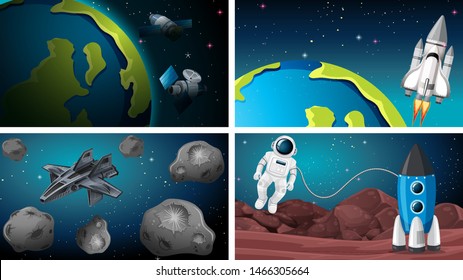 Reihe von Erd- und Rockszene-Weltraumszenen Illustration
