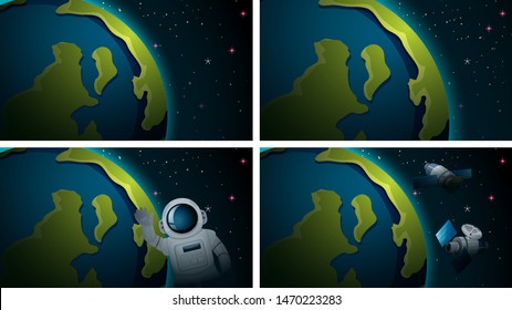 Set of earth in space scenes illustration