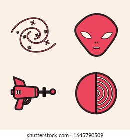 Establecer la estructura de la Tierra, agujero negro, icono de pistola Alien y Ray. Vector
