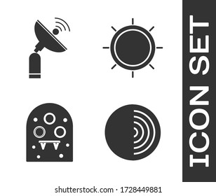 Set Earth structure, Radar, Alien and Sun icon. Vector