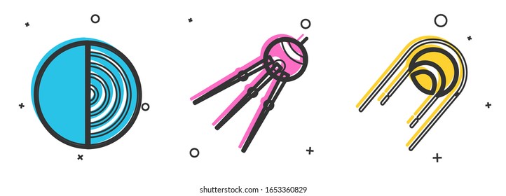 Set Earth Structure, Satellite und Satellite Symbol. Vektorillustration