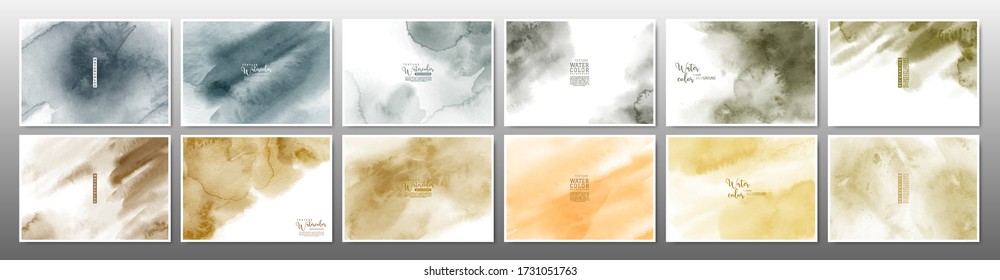 Set of earth tone watercolor background. Stain artistic hand-painted vector, template design for banner, poster, card, cover, brochure.