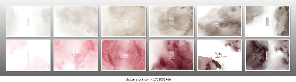 Set of earth tone watercolor background. Stain artistic hand-painted vector, template design for banner, poster, card, cover, brochure.