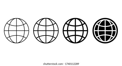 Set earth vector icon. Globe icon symbol on white background. Various four black earth.