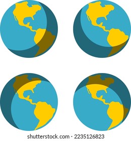 Set of Earth World Globe Icon Graphics with Shadow and Illumination Variations. Vector Image.