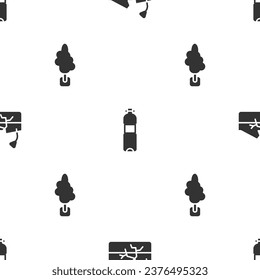 Set Earthquake, Bottle of water and Tree on seamless pattern. Vector