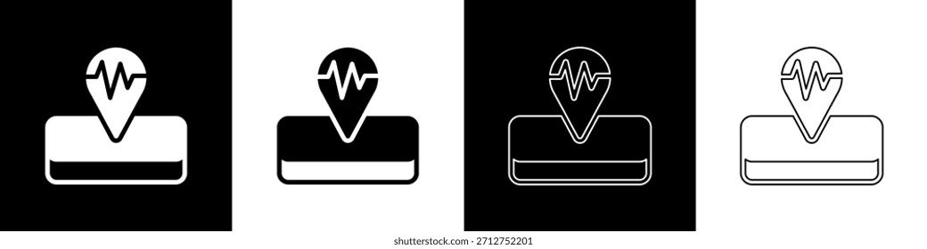 Set Earthquake icon isolated on black and white background.  Vector