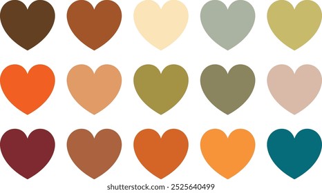 Set of Earthy Tones Colored hearts. Group of heart icons in different Earthy Tones color Shades