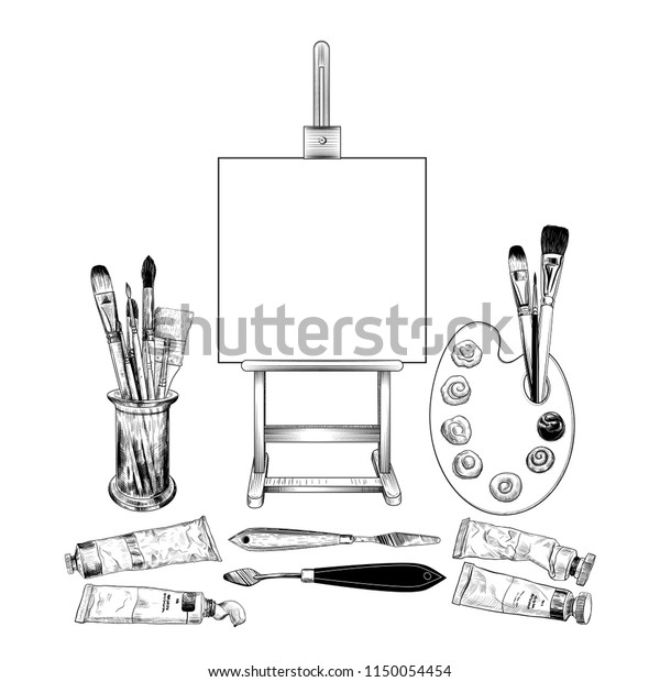 Image Vectorielle De Stock De Un Ensemble Avec Un Chevalet Et 1150054454