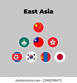 Set of East Asia Country Flags