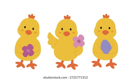 Conjunto de Páscoa Baby Chick Cartoon Clipart.
Spring Farm Chick Personagem Plana Design.
Conjunto de ilustrações de vetor plano de filhote amarelo bonito.
Fundo branco.