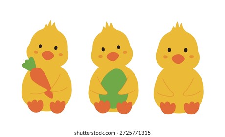Conjunto de Páscoa Baby Chick Cartoon Clipart.
Spring Farm Chick Personagem Plana Design.
Conjunto de ilustrações de vetor plano de filhote amarelo bonito.
Fundo branco.