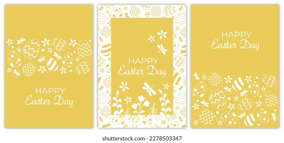 set of easter banners in yellow color with patterns of easter eggs