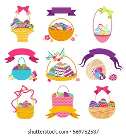 Set of Easter basket with egg. Vector illustration.