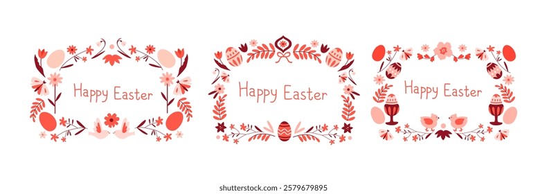 Set Easter botanical frame with Easter egg, flowers, leaves. For greeting cards, invitations, flyers