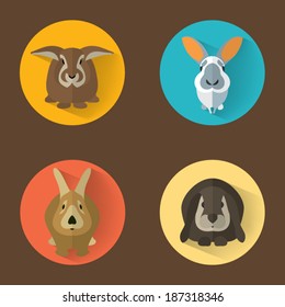 Set of Easter Bunnies / Animal Portrait / Flat design / Vector illustration