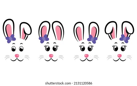 Set of Easter bunnies with bows. Easter Bunnies. Vector illustration