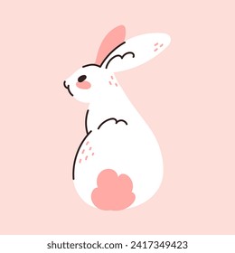 Set of Easter bunnies collection. Rabbit hare, spring holiday animal. Cartoon cute character in pastel colors. Vector illustration. Stickers for children's room.