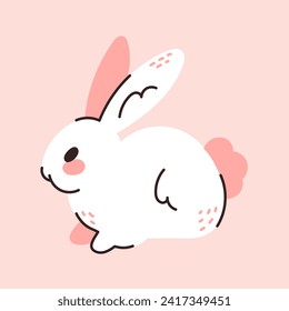 Set of Easter bunnies collection. Rabbit hare, spring holiday animal. Cartoon cute character in pastel colors. Vector illustration. Stickers for children's room.