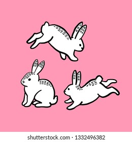 Set of Easter bunnies. Cute little bunny. Isolated on a pink background. Happy easter!