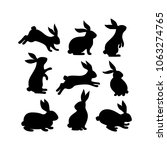 A set of Easter bunnies silhouette in different shapes and actions isolated on a white background.
Cartoon vector element.