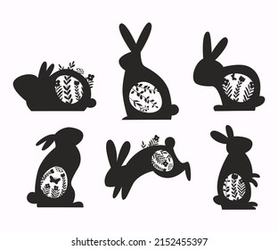 Set of Easter bunnies silhouettes. Illustration for greeting cards, Easter invitations, t-shirts and tattoo