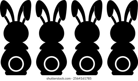 Set of Easter Bunny black and white silhouette vector isolated by white background 2