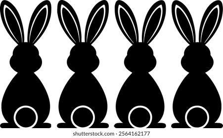 Set of Easter Bunny black and white vector isolated by white background 1