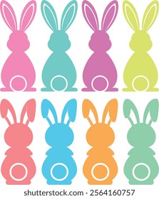 Set of Easter Bunny colorful silhouette vector isolated by white background