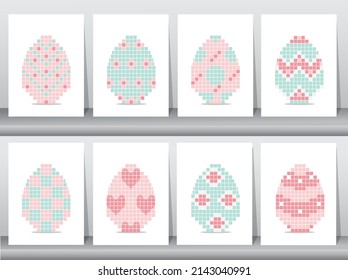 Conjunto de conejito de Pascua y huevos cruzados de pascua sobre fondo blanco, conejos, símbolo, ilustración vectorial.