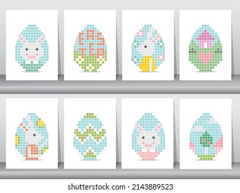 Set of Easter bunny and cross stich easter eggs on white backgrounds,rabbits,symbol,vector illustration.