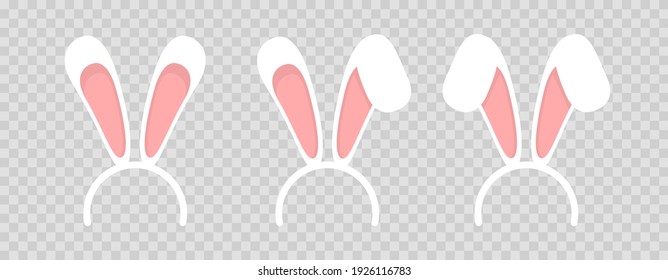 Conjunto de orejas aisladas de conejito de Pascua sobre fondo transparente. Juego de máscaras de la oreja de conejo sobre fondo transparente. Colección de orejas del Conejo de Pascua. Ilustración del vector
