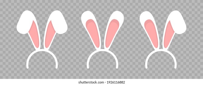 Set of easter bunny ears isolated mask on transparent background. Set of masks bunny ear on transparent background. Easter Rabbit ears collection. Vector illustration