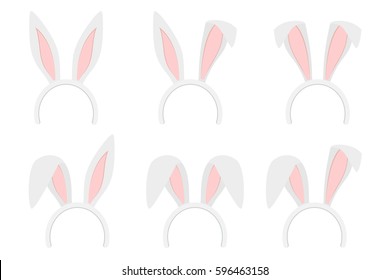 Set Of Easter Bunny Ears Isolated Mask On White Background Vector Illustration