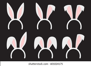 Conjunto de máscaras aisladas de orejas de conejito de Semana Santa en ilustración vectorial de fondo negro