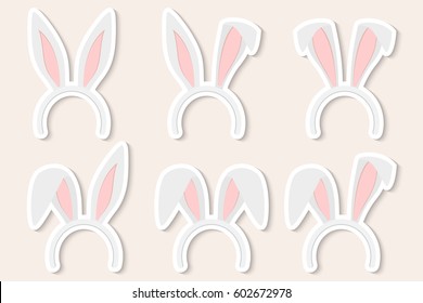 Set of easter bunny ears  isolated stickers mask on white background vector illustration