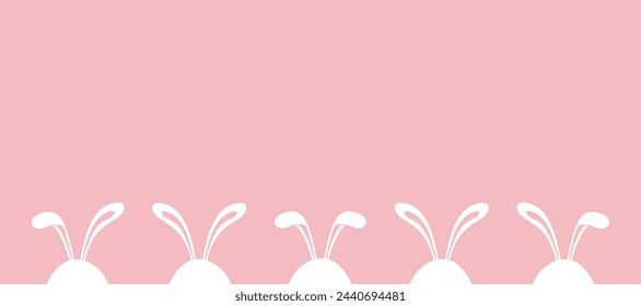 Set of easter bunny ears on pink background. Cute, flat hand drawn vector illustration for banner, greeting card, poster, invitation, cover