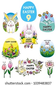 Set of Easter Bunny Illustrations