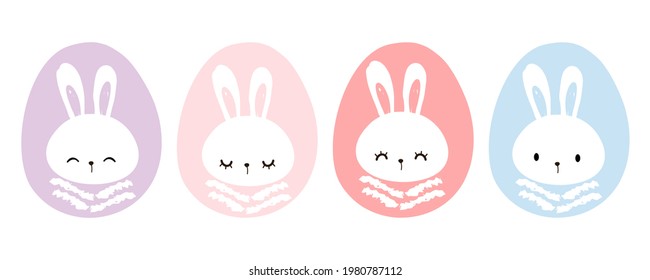 Conjunto de conejos conejitos de Pascua aislados en ilustración vectorial de fondo blanco. Personajes de dibujos animados.