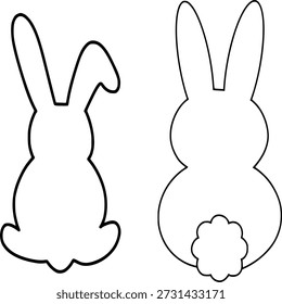 Set of Easter Bunny Silhouettes Line Art, Cute Rabbit Outline Shapes for Crafting and DIY Projects
