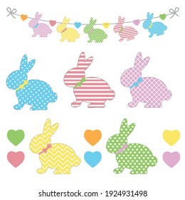 Set of Easter bunny templates with different ornaments for crafting a festive garland for Holy Easter