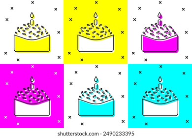 Set Easter cake and candle icon isolated on color background. Happy Easter.  Vector Illustration