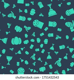 Set Easter cake, Christian chalice, Easter eggs and Human hand and easter egg on seamless pattern. Vector