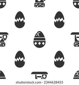 Set Easter cake and eggs, Cracked egg and Broken egg on seamless pattern. Vector
