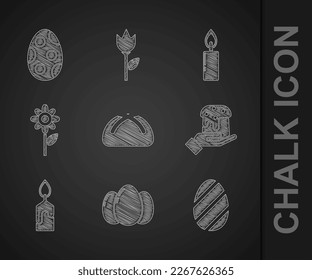 Set Easter cake, eggs, Human hand and easter, Burning candle, Flower,  and  icon. Vector